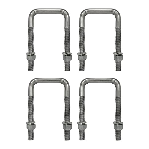 Square U Bolt with Hardware for Boat Trailer, Galvanized Steel, 3/8" Diameter x 1-5/8" x 3-3/8" for 1-1/2" Beam (4 Pack)
