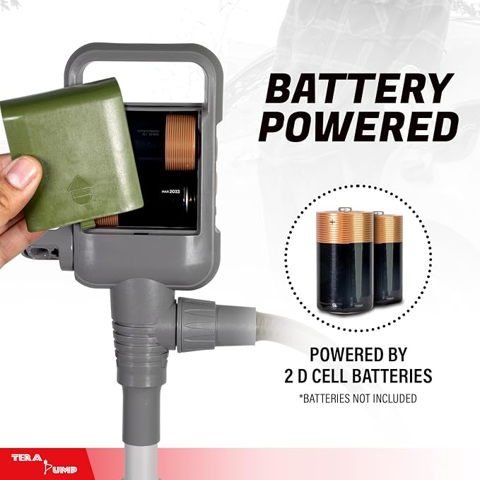 TERA PUMP TRCDM-XL Battery Powered Telescopic Fuel Transfer Pump (2.6GPM) with Flow Control Handle, XL Flexible Discharge Tube, and Metal Impeller for Gasoline, DEF, Diesel, Antifreeze, and Kerosene