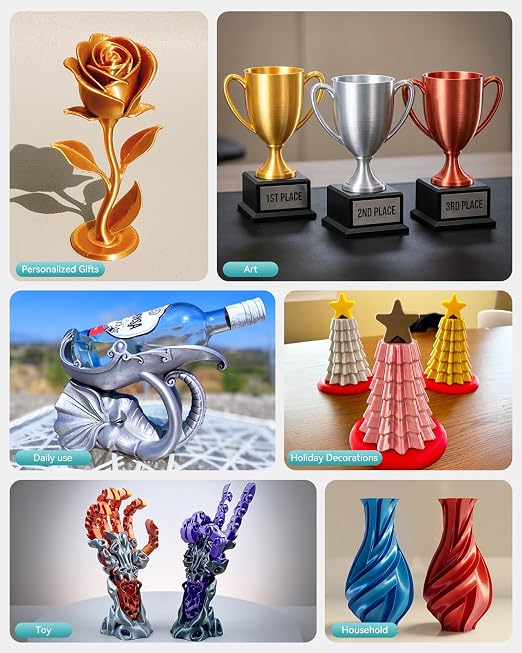 250g Silk PLA+ Filament 1.75mm Bundle, SUNLU 3D Printer Filament Glossy, Smooth Silky Surface, 250g Spool, 8 Rolls, Gold+Silver+Red+Bronze+Copper+Blue+Pink+Orange