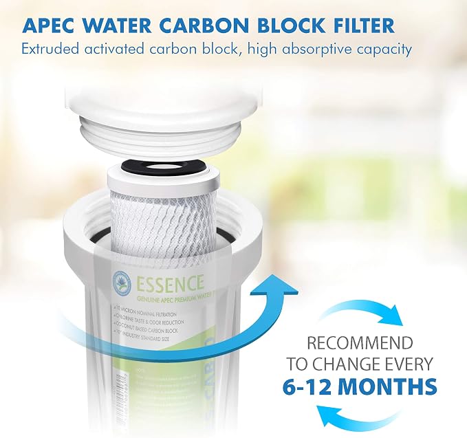APEC Water Systems 10” Carbon Block Water Filter for Reverse Osmosis System, 10” x 2.5”, 10 Micron (FI-ES-CAB10) | For APEC Essence Series RO Systems, Removes Chlorine, Taste & Odor, High Adsorptive Capacity