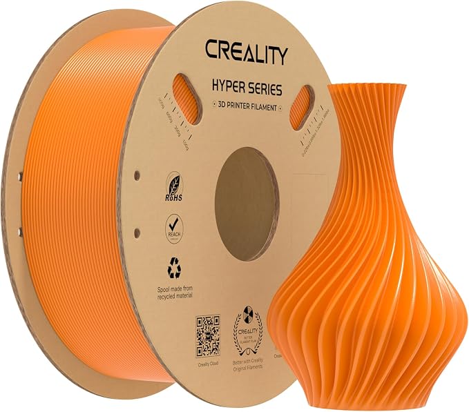 Creality Hyper PLA Filament 1.75mm, High-Speed Printing 30–600mm/s, Smooth Extrusion and Stable Printing, Low Stringing, Consistent Performance 3D Printer Filament,+/- 0.03mm Accuracy(Orange)