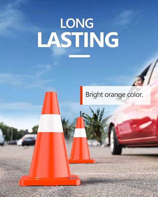 BATTIFE 12 Pack Traffic Safety Cones 18 Inch with Reflective Collars PVC Orange Construction Cones for Home Driveway Road Parking Use