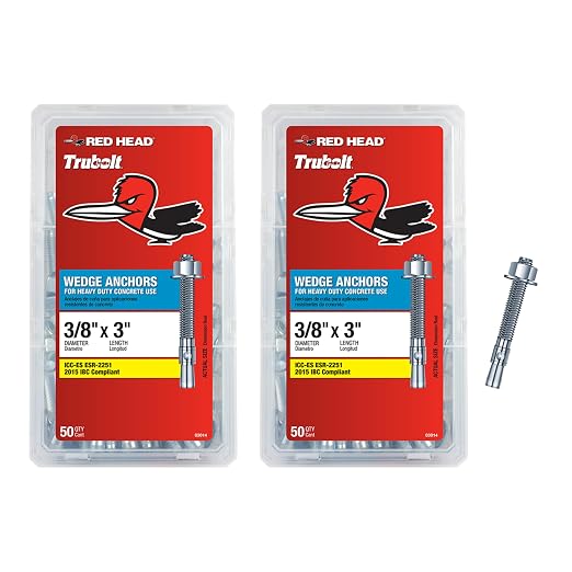 Red Head TruBolt 3/8 x 3 Heavy-Duty Wedge Concrete Anchors, 50 PCS (2-PK)