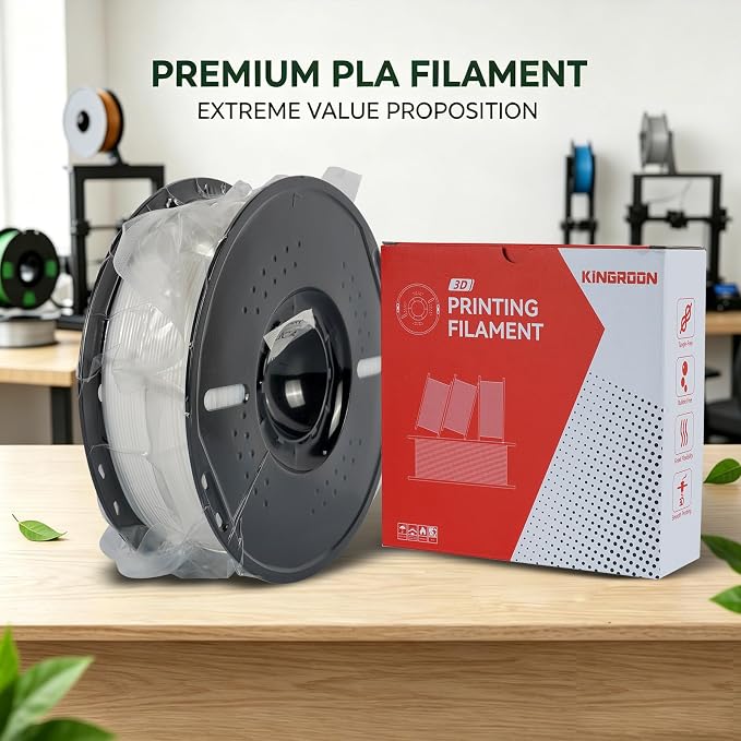 Kingroon PLA 3D Printer Filament, Dimensional Accuracy +/- 0.02 mm, 1 kg Spool(2.2lbs), 1.75 mm,White