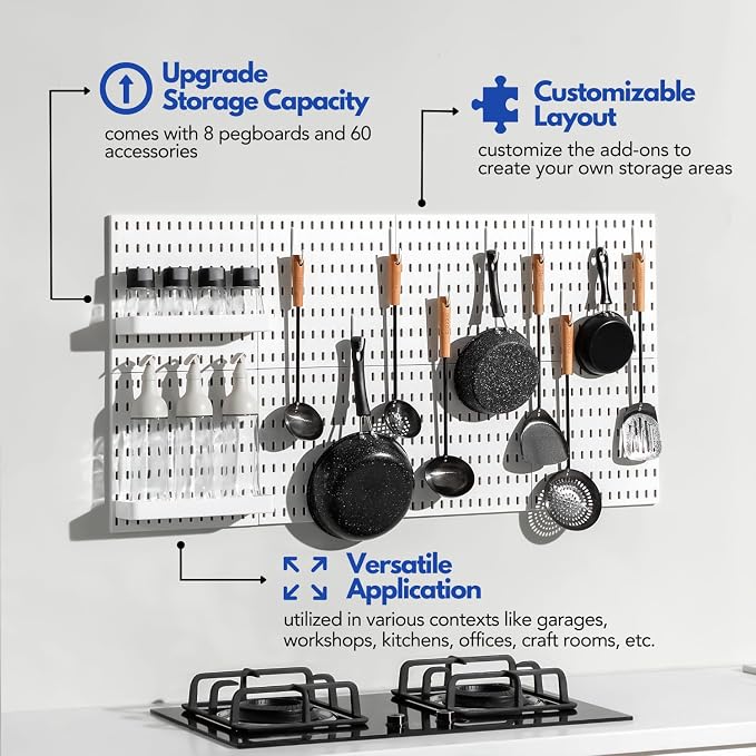 Keepo Pegboard Combination Kit, Pegboards and Accessories Modular Hanging for Wall Organizer, Crafts Organization, Ornaments Display, Nursery Storage, Peg Board (White, 44″×22″)