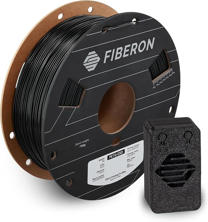 Polymaker Fiberon PETG-ESD Filament 1.75mm Black 1kg – Electrostatic Discharge Safe, Tough PETG 3D Printer Filament for Electronics Industry