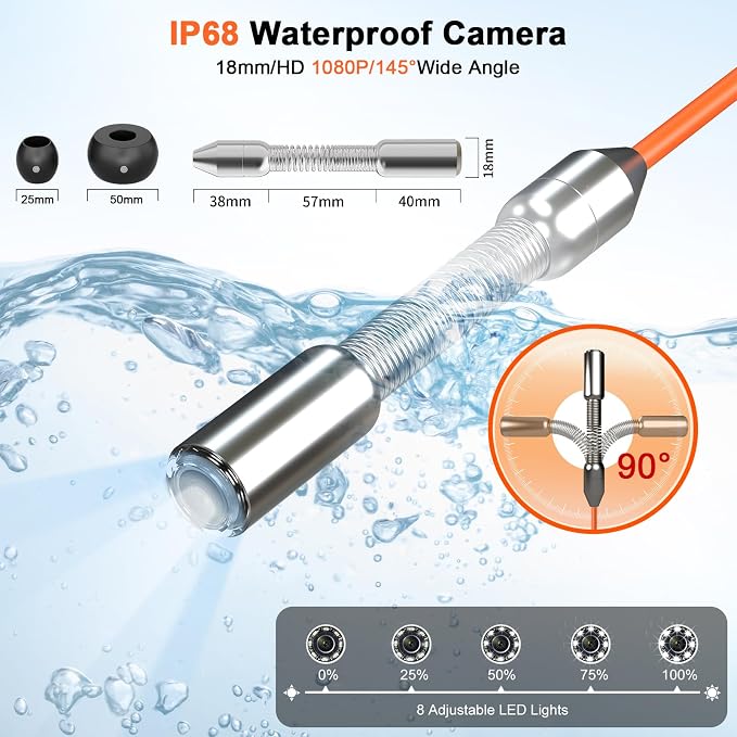 Sewer Camera 100 FT, 4.3" HD Screen, 18mm Industrial Endoscope with DVR Function, 32GB Card, Portable Drain Camera with 8500mAh Battery,Ideal for Plumbers and Homeowners