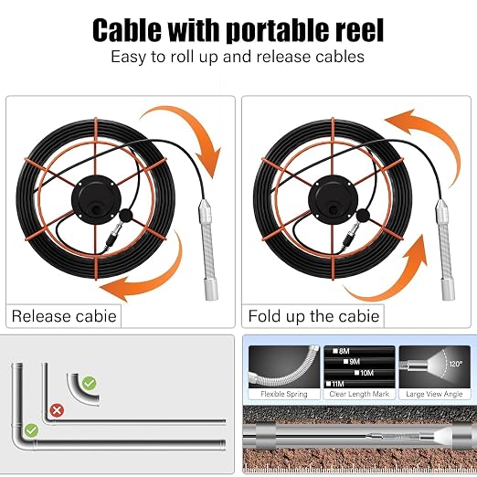 ESANAHO Sewer Camera 100FT/30M Borescopes Plumbing Snake Pipe Inspection Camera DVR & Audio Recorder 22MM with 5600Mah Battery 4.3" IPS Screen 12 LEDs HD 1000TVL 32GB Card