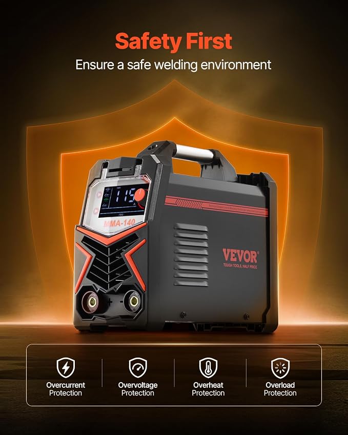 VEVOR MMA Welder, 140A 4-in-1 Welding Machine - MMA (Stick)/DC Pulse MMA/DC Pulse TIG/Lift TIG, 110 & 220V Dual Voltage Electric Welder with LED Display, Synergic Control, IGBT Inverter Hot Start