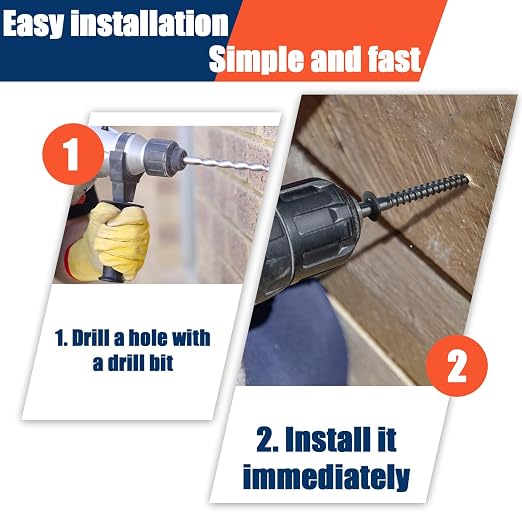 Tandefio 50 Pack 3/8''x 4'' Ceramic Black Lag Screw Kit with Washers Hex Lag Bolts Wood Screws Heavy Duty Ruspert Coating Hot Dip Galvanized Double Layer for Wood Decks Fences