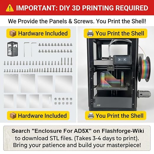 FYSETC Upgraded Enclosure Project for Falshforge AD5X: Support DIY Colors - Style High-Temp Filaments ASA ABS PC Print for Keep the 3D Printer Quiet