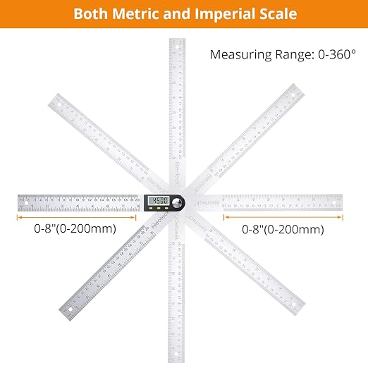 Neoteck Professional Measurement Kit: Digital Angle Finder Ruler 8 inch & Spherical Inductive Pinless Moisture Meter with LCD Display, Data Hold, Zero Reset, 3-Color Indicator, USB Rechargeable