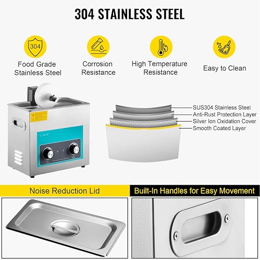 VEVOR Ultrasonic Vinyl Record Cleaner 6L 40kHz Vinyl Ultrasonic Cleaning Machine Knob Control Record Ultrasonic Cleaner 4 Records Vinyl Sonic Cleaner Stainless Steel Tank w/Mechanical Heater & Timer