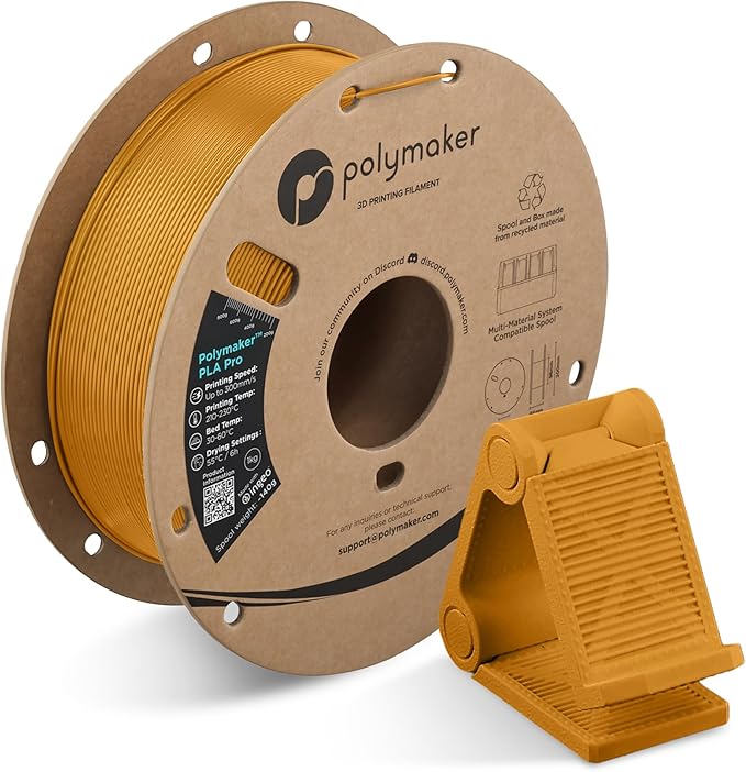 Polymaker PLA PRO Filament 1.75mm 1kg, Tough & High Rigidity Gold 3D Printing Filament, PolyLite PLA PRO High Speed, Print with Most 3D Printers