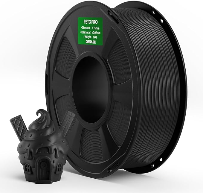 PETG PRO Filament 1.75mm Black 1KG, 1.75mm PETG 3D Printer Filaments Enhanced Toughness and Weather Resistance, Fit for Most FDM 3D Printers
