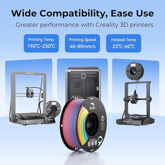 Creality PLA+ Filament 1.75mm 10KG, 3D Printer Filament 10 Pack 1kg Spool,Multi-Color 3D Printing Filament for Most FDM Printers(Black White Grey Rainbow Beige & Apple Green)