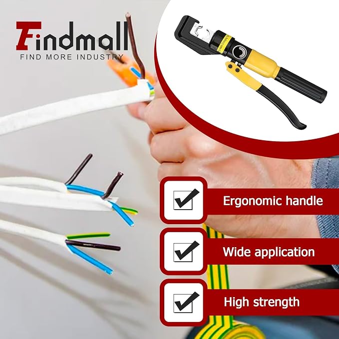 findmall 6 Ton Hydraulic Cable Lug Crimper, 12 AWG to 2/0 AWG Industrial Hydraulic Crimping Tool, Electrical Terminal Cable Wire Tool with 9 Dies (4, 6, 8, 10, 16, 25, 35, 50, 70)