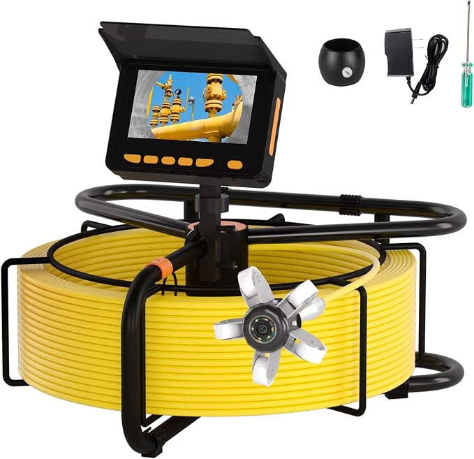 Sewer Camera 50 FT 100FT,JQKJCAM Portable 17MM Drain Camera w/M+FT Marks | Waterproof Plumbing Camera Snake with Light,4.3" IPS HD DVR Screen,3.5'' Roller Wheel for >=1'' Duct Pipe Inspection(30m)