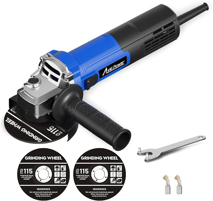 AVID POWER Angle Grinder 4-1/2 inch Electric Grinder Tools 750W 6.5 Amp Metal Grinder, 11500 RPM, with Grinding Wheels, Auxiliary Handle, Wrench for Grinding - Blue