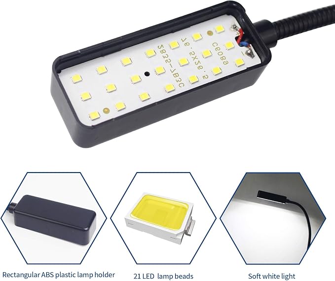 Led Magnetic Work Light 21 LEDs 300mm FlexibleGooseneck lamp 500 Lumens 120 Volt for SewingMachine Lathe Milling Drill Press Industrial Lighting