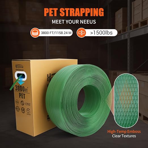 5/8"x3800' Heavy Duty PET Strapping Banding Roll, Packaging Strapping Banding Roll, 1500 lbs Break Strength, Polyester Banding Strapping Coil, Polyester Strapping Roll with SelfDispensing Box