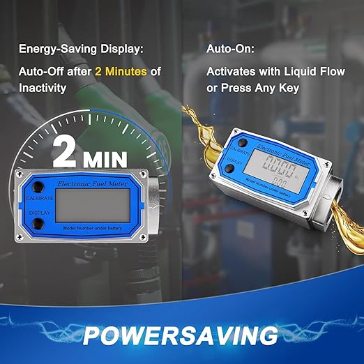 Flow Meter 1 Inche Digital Turbine Fuel Meter - Flowmeter Auto On & Off Industry Grade Aluminum Alloy - for Water, Diesel, Gasoline Supports Gallon, QTS, PTS, L, m³ (1 inch)