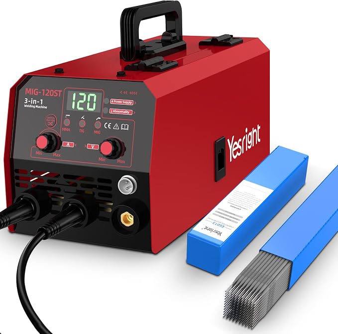 120A Mig Welder, 3 IN 1 Gasless Flux Core MIG/Lift TIG/Stick Welder Machine & E6013 Welding Rods Carbon Steel Stick Welding Electrodes ARC Welding Equipment