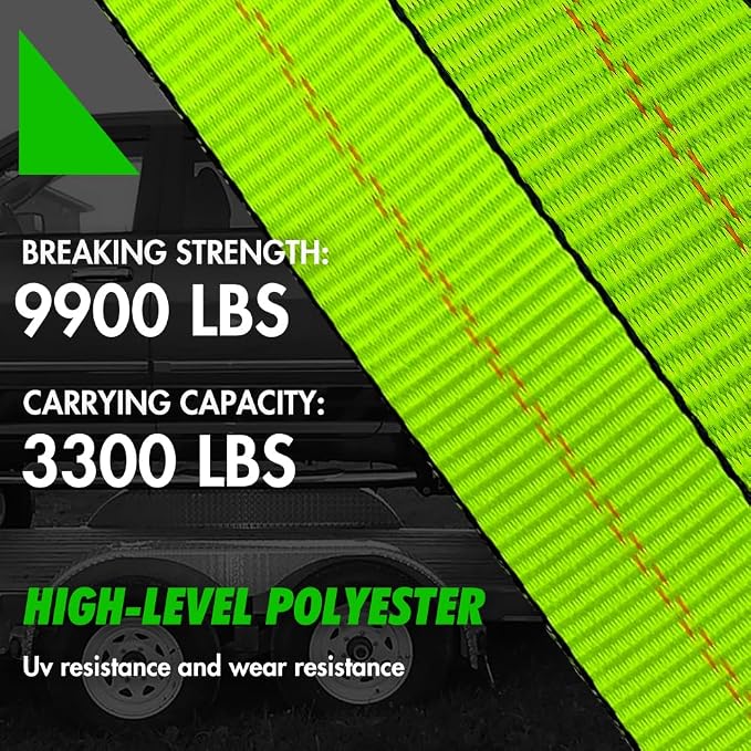 (4 Pack) Heavy Duty Tire Straps for Car Trailer - 2" x 96" - 3,300 lbs Safe Working Load - Wheel Straps for Hauling Cars-Ideal for Securely Transporting Vehicles