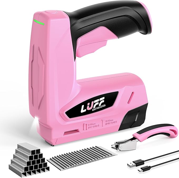 Electric Staple Gun - LUFF 2 in 1 4V Cordless Brad Nailer Kit with 2000Pcs Staples & Nails and Staple Remover，2000mAh Battery, Electric Stapler for Upholstery, Home DIY, Wood, Furniture Repair