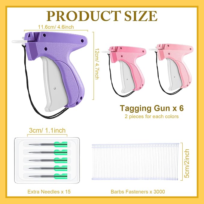 Kigeli 6 Pack Tagging Guns for Clothing with 3000 Barbs 15 Needles Stitch Gun Quick Clothes Fixer Retail Price Tag Attacher Clothing Label Gun for Boutique Store Warehouse Garage(Orange, Green,Pink)