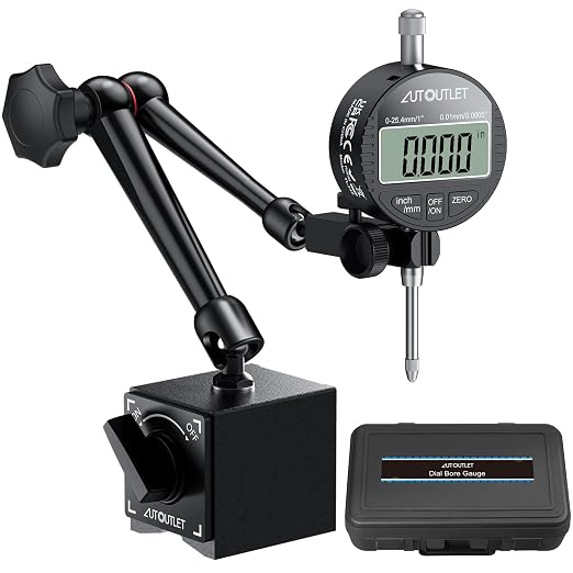 AUTOUTLET Digital Dial Indicator with Magnetic Base, 0-1 in/25.4 mm Electronic Gauge, 176lbs/80KG Magnetic Stand, Inch Metric Conversion, Auto-Off Function with Portable Case for Workshop Use