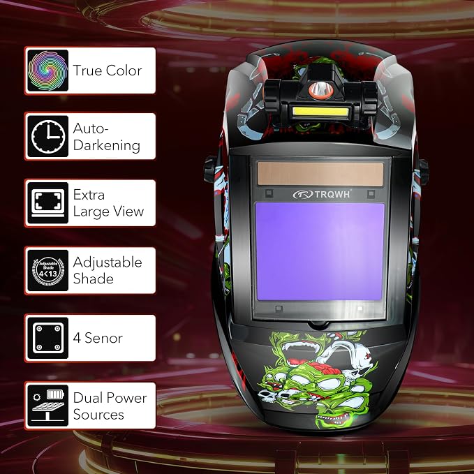 TRQWH Auto Darkening Welding Helmet Large Viewing True Color Solar Powered Welding Hood & Welding Backpack for Men Waterproof Reinforced Bottom Large Capacity