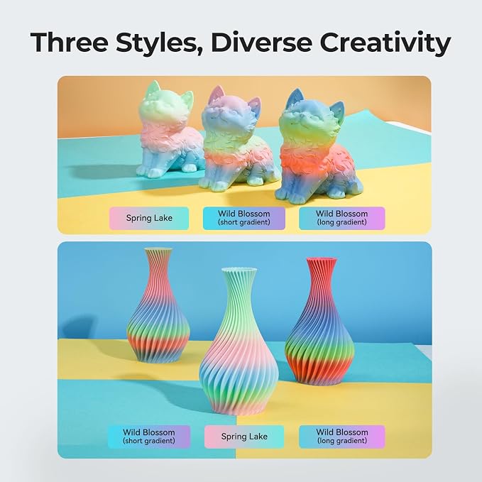 Creality Hyper Rainbow PLA Filament 1.75mm, Multicolor Gradient PLA for High-Speed Printing 30–600mm/s, Smooth Extrusion, Dimensional Accuracy +/- 0.03mm Accuracy (Long Gradient)