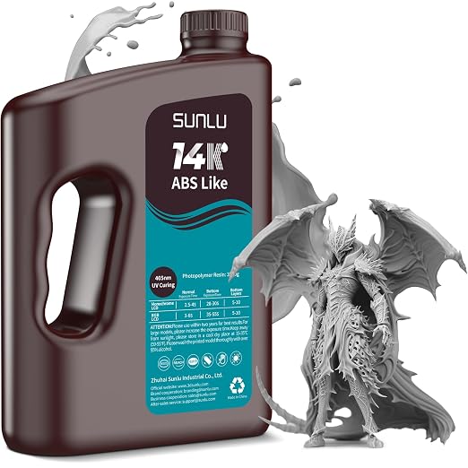 SUNLU 14K ABS-Like 3D Printer Resin 3000G, Superior Precision, for Detail Printing Miniatures, Smooth Matte Surface, Suit for Most LCD Printer, 405nm UV Curing Photopolymer 3D Resin, 3KG, Grey