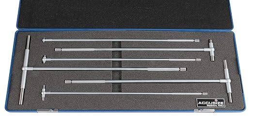 Accusize 12" Long Reach Telescoping Gage Set 5/16 in-6 in, 6 Pc, 3602-5012 | Satin Chrome Finish, Self-Centering Double-Action, Hardened Tool Steel Contacts, Plastic Case,