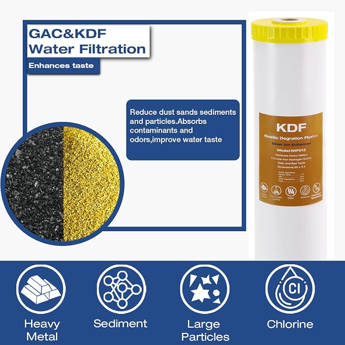 H&G Lifestyles Whole House Water Filter Cartridge 4.5 x 20 KDF Water Filter | Polyphosphate Water Descaler, PP Cotton Filter, Compatible with ECP5-20BB,SPC-45-2005,DGD-5005-20