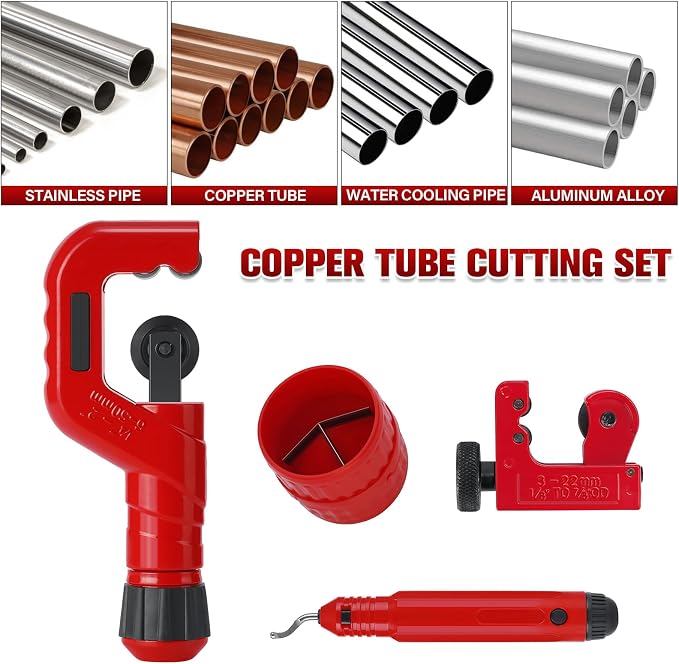 4-1 Tubing Cutter Set, Heavy Duty Pipe Cutter 1/4"-2" OD, Mini Pipe Cutter 1/8"-7/8"OD, Mini Copper Pipe Cutter with Deburring Tool, PVC/Aluminium/Plastc Pipes, Suitable for repair & DIY workers