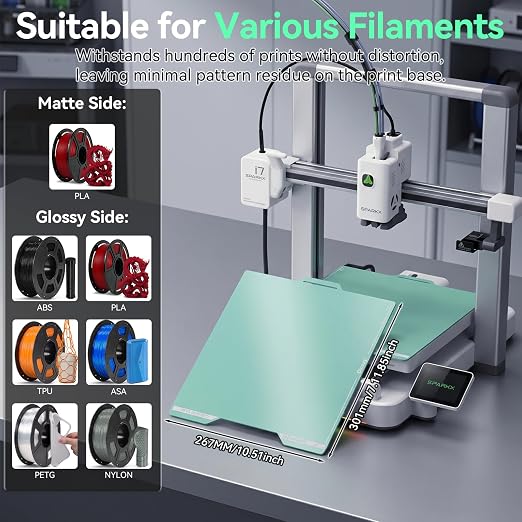 Spark i7 Cold Build Plate 267 * 301mm Double Sided Glossy+Matte Low-Temperature Print,Strong-Adhesion Platform, Compatible with Creality Spark i7 3D Printer(No Glue Required)-1PCS