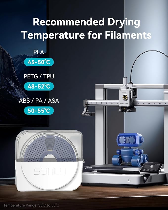 SUNLU S1 Plus Filament Dryer, White | Built-in Circulation Fan,Humidity Monitoring,Filament Dryer Box,for 3D Printer Filament 1.75 2.85 3.00mm