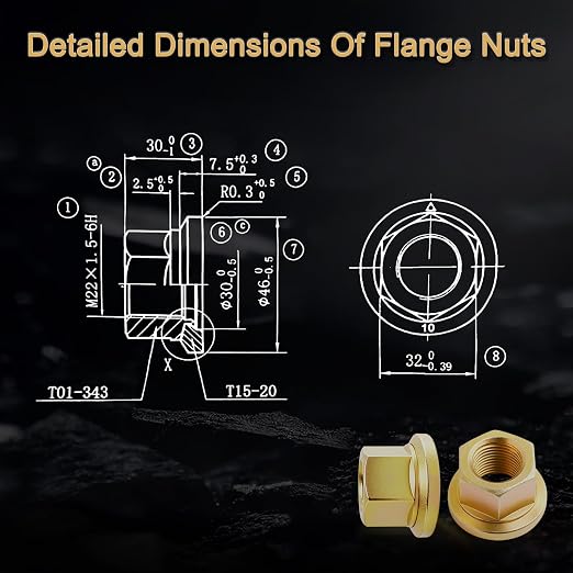 60PCS M22x1.5 Truck Wheel Nut, Hex:33mm, 30.48 mm Length, Fit for Heavy Duty Truck, Aluminum or Steel Wheels Installed on Semi Trucks