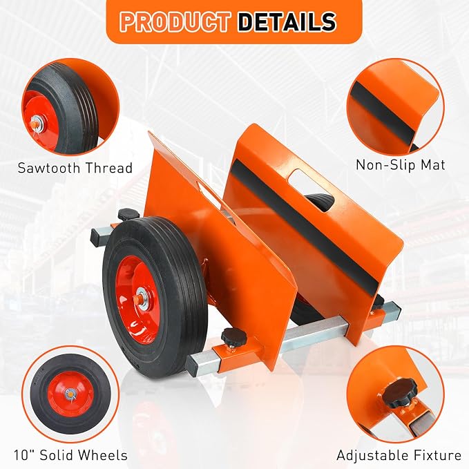 Heavy Duty Panel Dolly 1100LBS Capacity Door Cart with 10" Solid Rubber Wheels,Adjustable Clamp Panel Cart with Handle, All Terrain Slab Dolly for Drywall Sheet Heavy Material-Orange