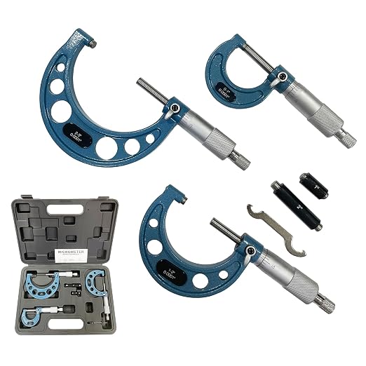 Outside Micrometer Set, MFQNENLK 0-3" Precision Machinist Tools 0.0001in Accuracy, Micrometer Measuring Tool Set, Alloy Precision Micrometer with Fitted Case (3Pcs Set)