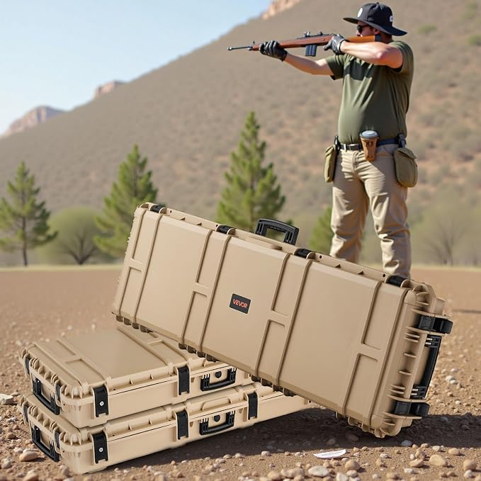 VEVOR Rifle Case, Rifle Hard Case with 4 Layers Fully-protective Foams, Lockable Hard Gun Case with Wheels, IP67 Waterproof & Crushproof, for Rifles or Shotguns