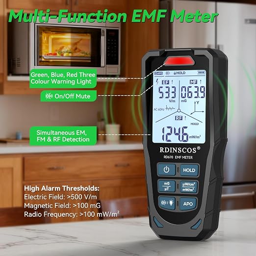 3 in 1 EMF Detector, Rechargeable EMF Meter | Up to 10GHz, Multi-Sensor for Power Lines, WiFi/Cell Phones, Smart Meters,Automatic Alarm