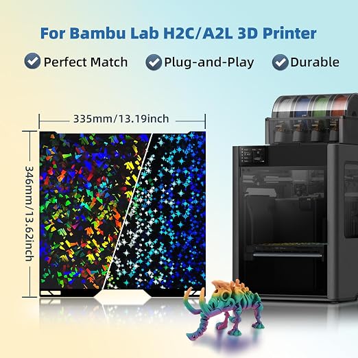 3D Effect H2C/A2L Build Plate for Bambu Lab 335x325mm, PEF Smooth Spring Steel Sheet Plate PLA ABS PETG Print Plate for Bambu Labs H2C/A2L Platform