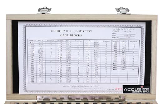 Accusize Steel Gage Block Set, Grade AS-1, 81 Pc, P900-S582 | ASME B89.1.9-2002, Hardened Steel, Corrosion-Resistant, with Certificate of Inspection