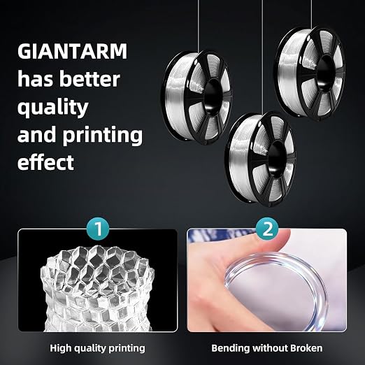 GIANTARM Clear PLA Filament, 1.75mm Transparent PLA 1kg Spool (2.2lbs), 3D Printer Filament with Vacuum Packaging