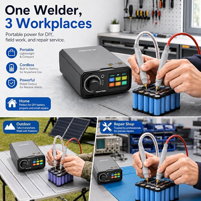 10000mAh Battery Spot Welder, Rotary Knob Operation 100 Gears Adjustable Foot Pedal Operated, 0.1-0.4mm Spot Welder with Dual Pulse Output, Portable Spot Welder for Making DIY Battery Packs | 10000mAh