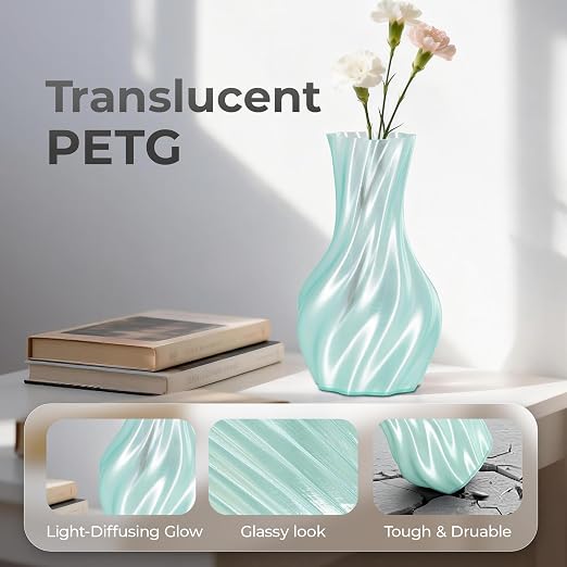 Official Creality PETG 3D Printer Filament 1.75mm 1KG (2.2lbs), High Precision, Strong Toughness, Odorless, Better Flow, Moistureproof 3D Printing CR PETG Filament, Translucent Cyan