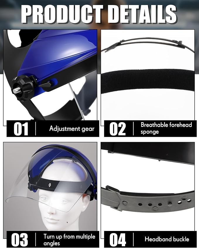 Tellegloww 12 Pack Safety Face Shield for Grinding and Cutting, Full Impact Resistant Face Shield Mask for Work Chemical Woodworking (Blue)